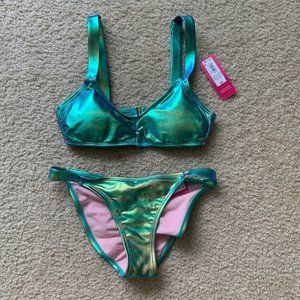 NWT XS Green Metallic Chrome Bikini | xhilaration
